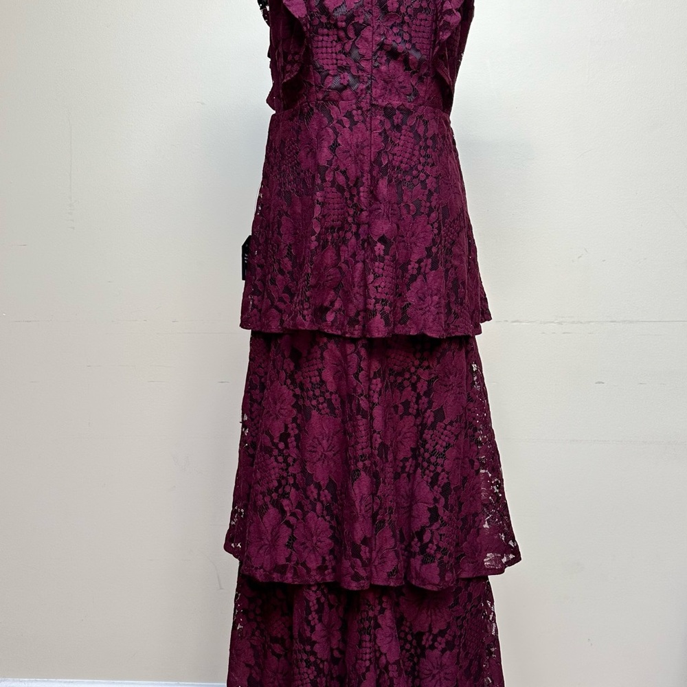 Lulu's Burgundy Lace Tiered Maxi Dress - Picture 4 of 14
